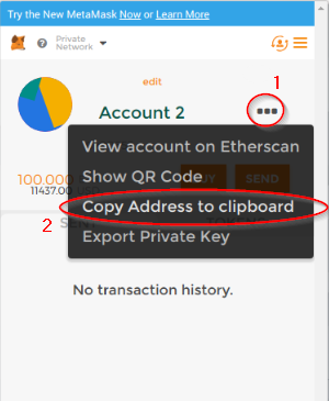 Copiando o endereço da conta