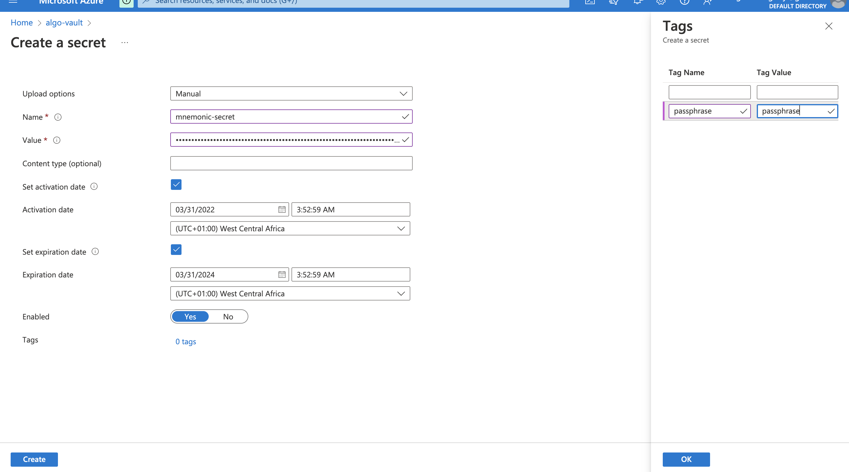 Fig 5-2 Criar Formulário do Segredo