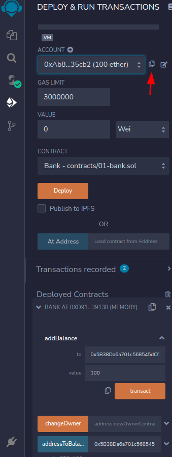 Copiando endereço da nova carteira