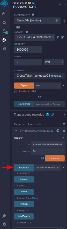 Verificando quantidade de tokens após a transferencia