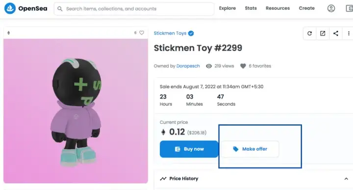 Mostra um NFT sendo vendido na openSea