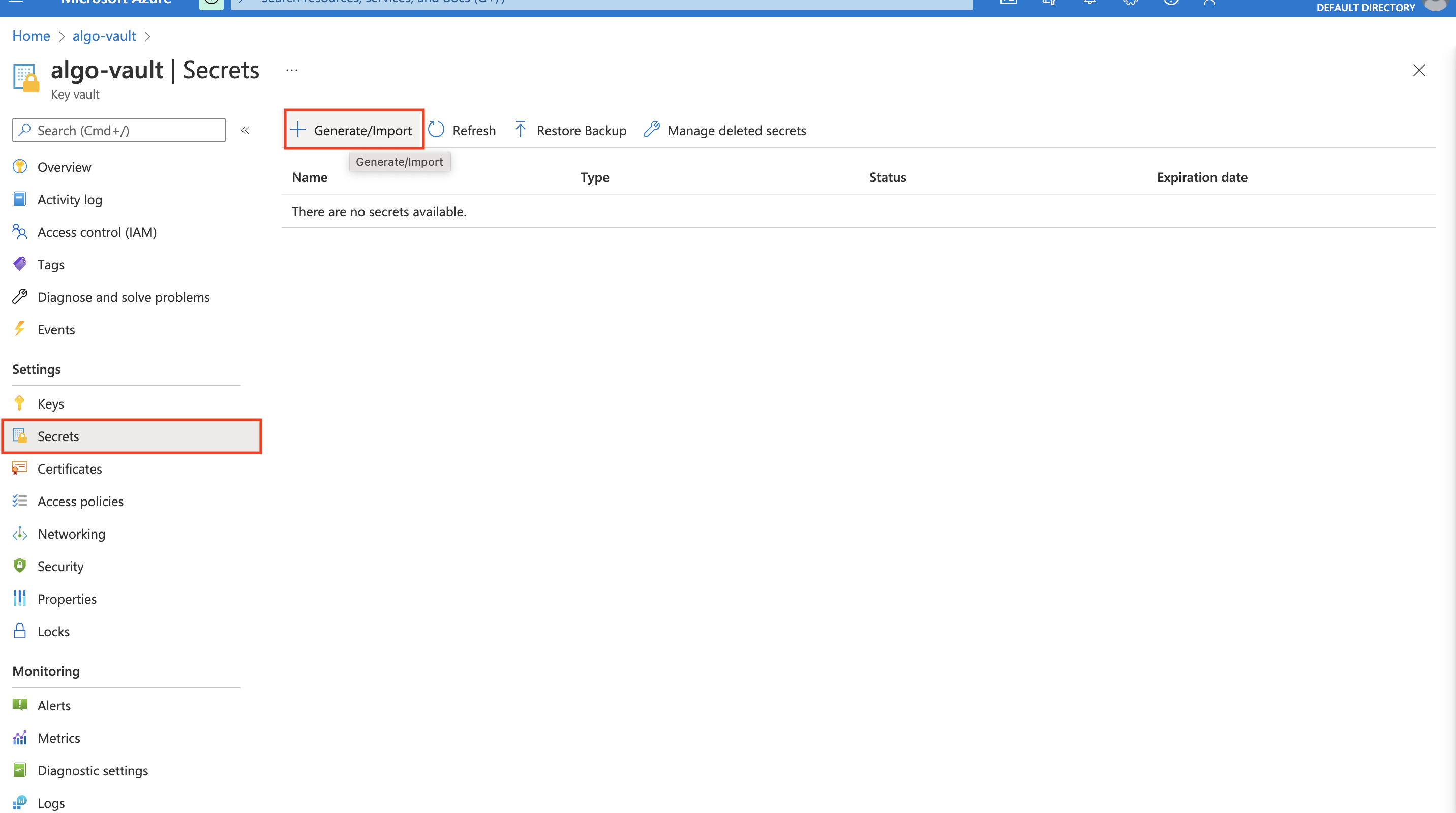 Fig 5-1 Criar Segredo
