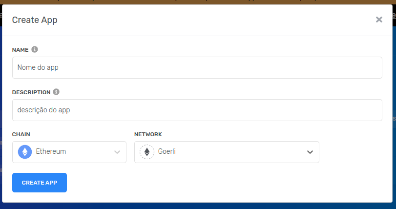 Criando um novo app no alchemy