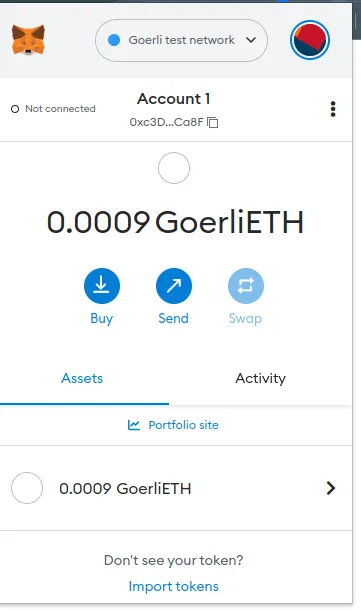 Uma conta teste de Metamask Goerli