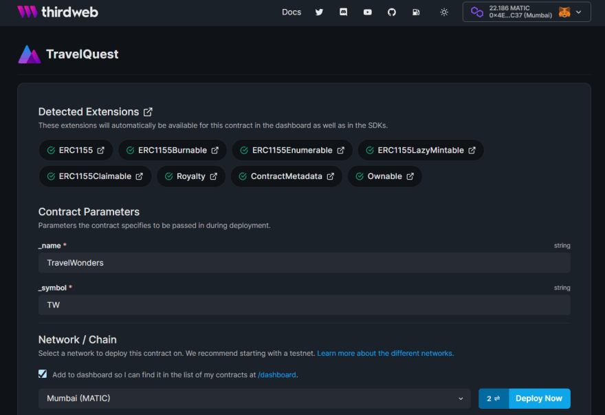 Interface da thirdweb