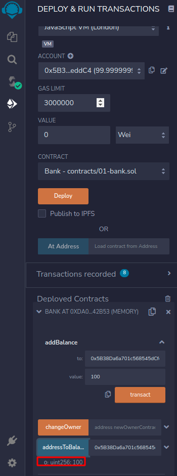 Verificando saldo depois de execultar a função addBalance