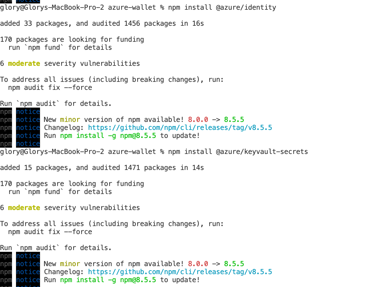 Fig 1-2 Instale Azure Identity e KeyVault Secrets