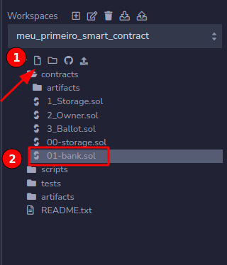 Criando o novo contrato 01-bank.sol