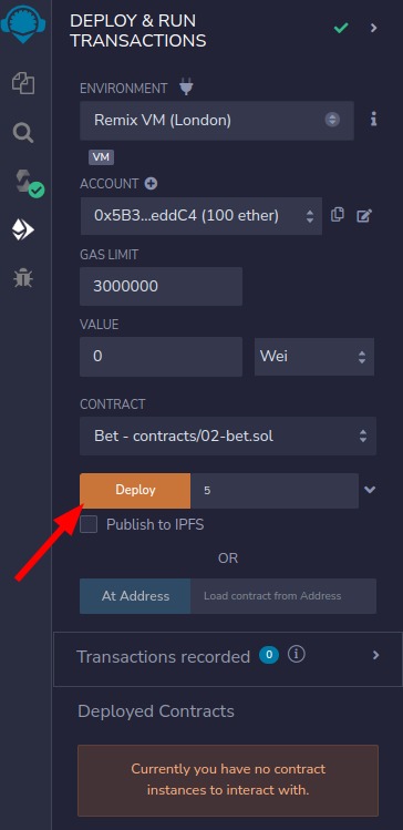 Fazendo o deploy do contrato 02-bet.sol