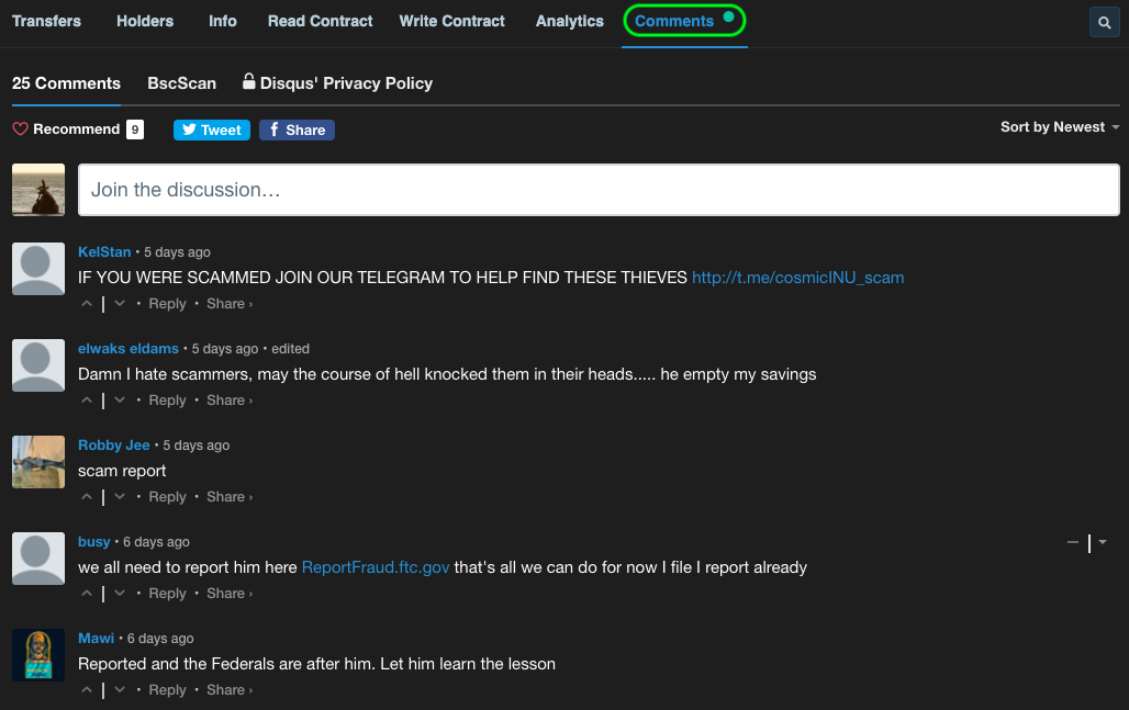 Sessão de comentários de exploradores de blocos