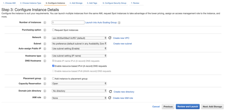 Configurando detalhes da instância