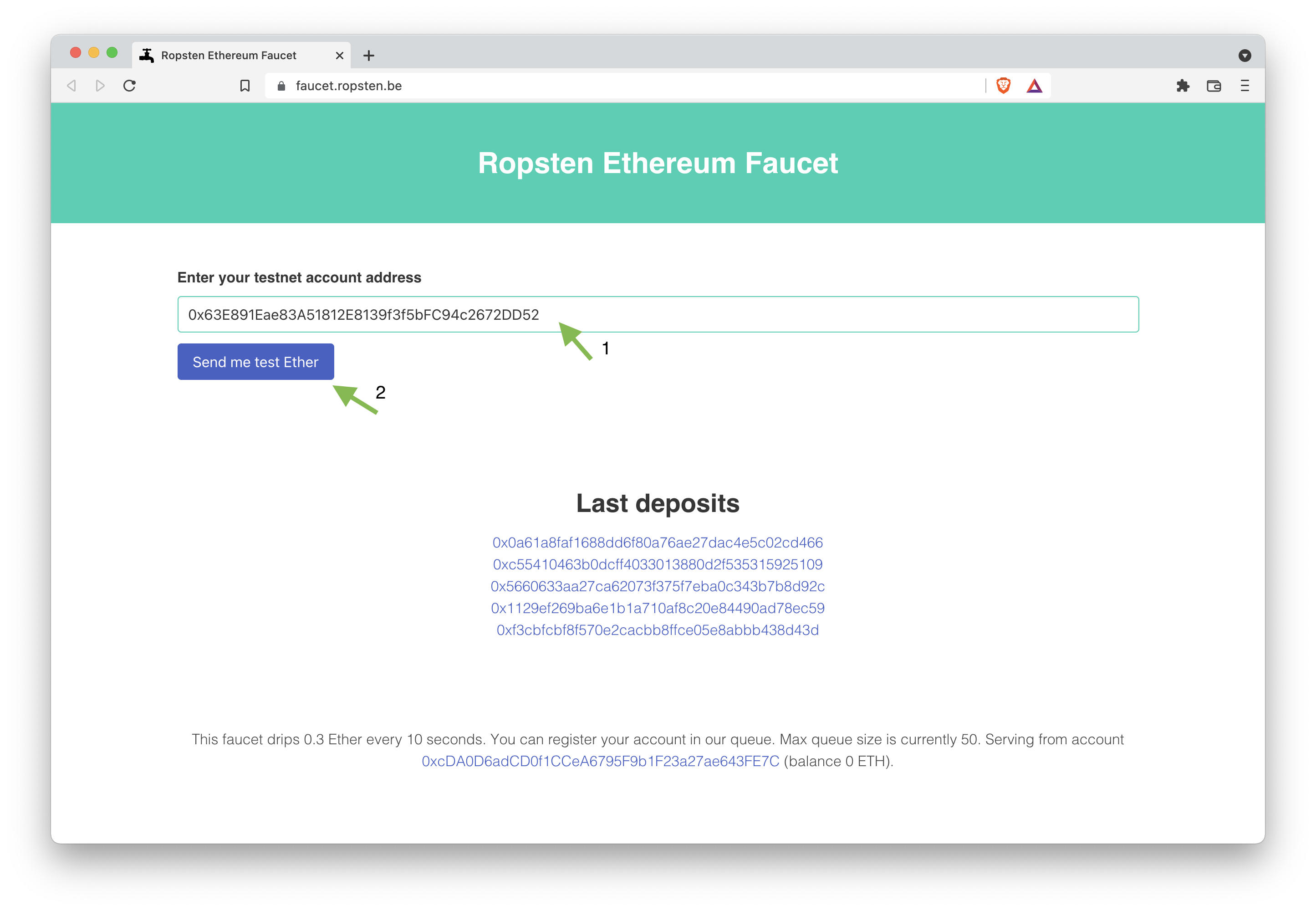 Fig. 1: Ropsten Ethereum Faucet