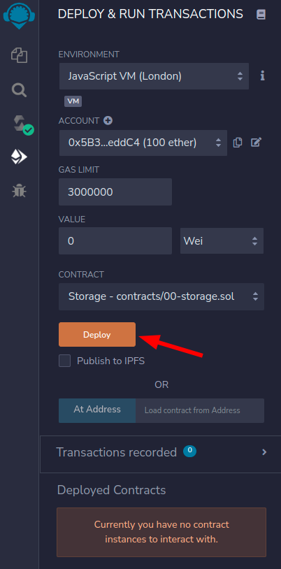 Fazendo o deploy do contrato 00-storage.sol