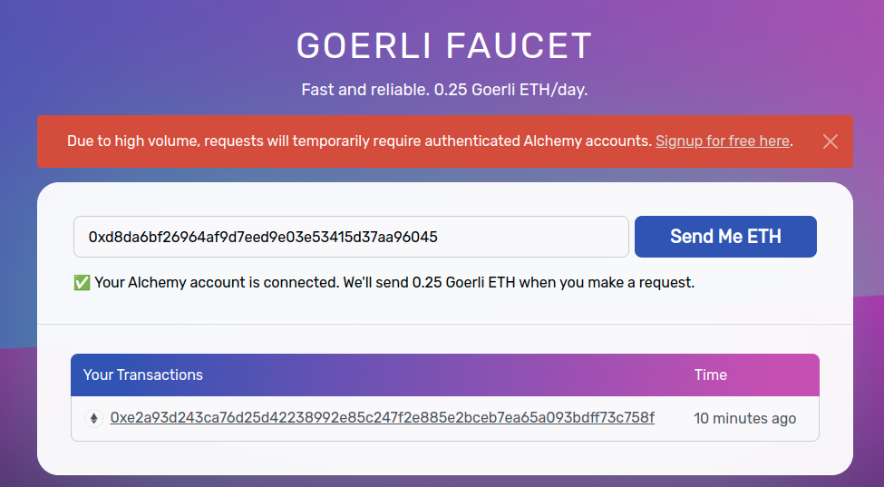Pedindo alguns ETH na rede goerli