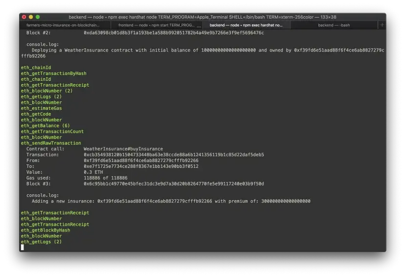 mostra dados da transação bem sucedida no terminal
