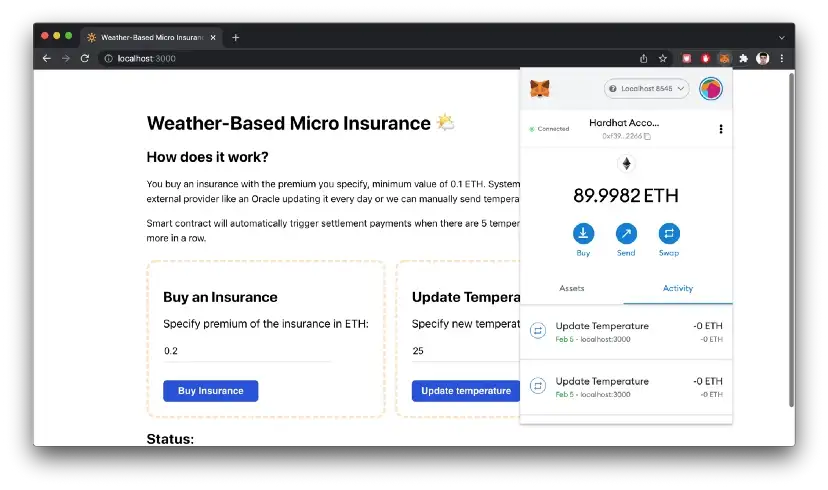 mostra a carteira metamask aberta com saldo de ETH menor que 100