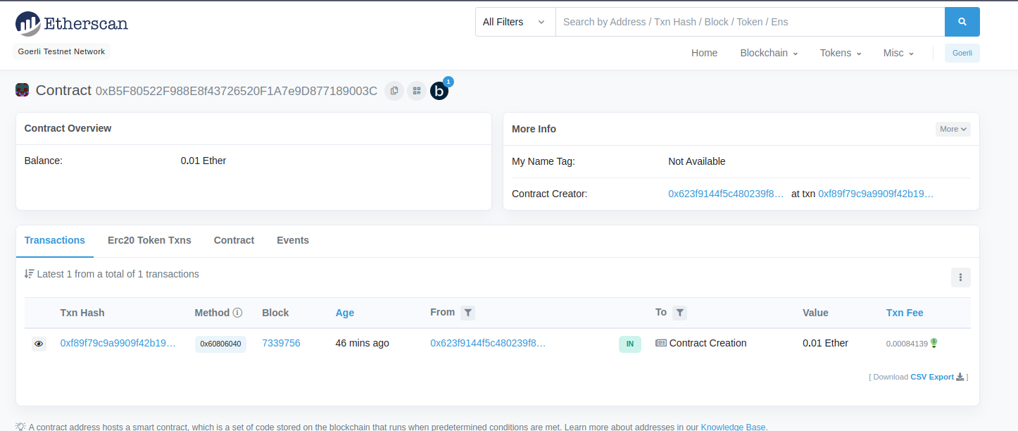Nosso contrato na blockchain