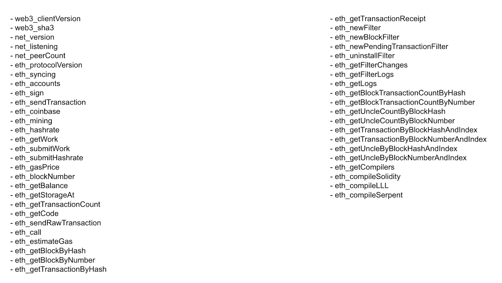 RPCs Ethereum, Métodos e Chamadas