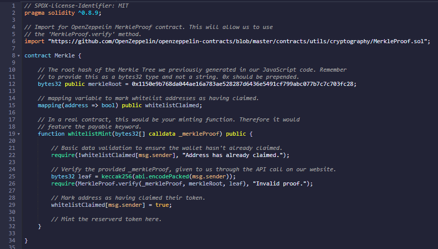 The Merkle Proof For The Corresponding Address. Edit: 0x7b can be ignored, this is a typo on my end.
