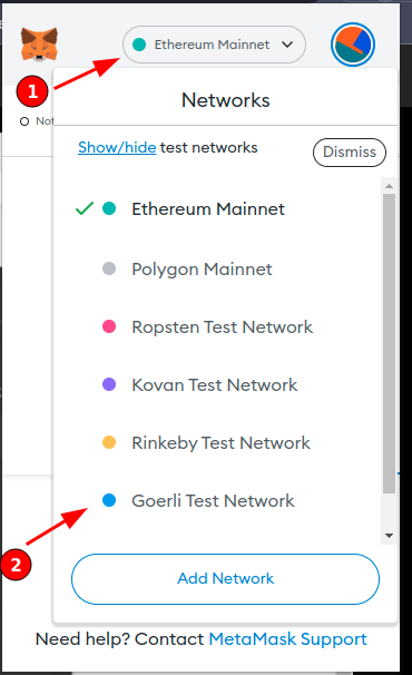 Mudando a rede na metamask