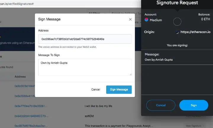 Mostra uma requisição de assinatura para que você assine a mensagem