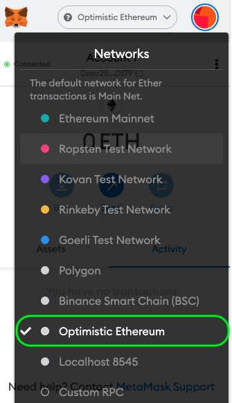 changing metamask network