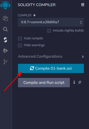 Compilando o contrato 01-bank.sol