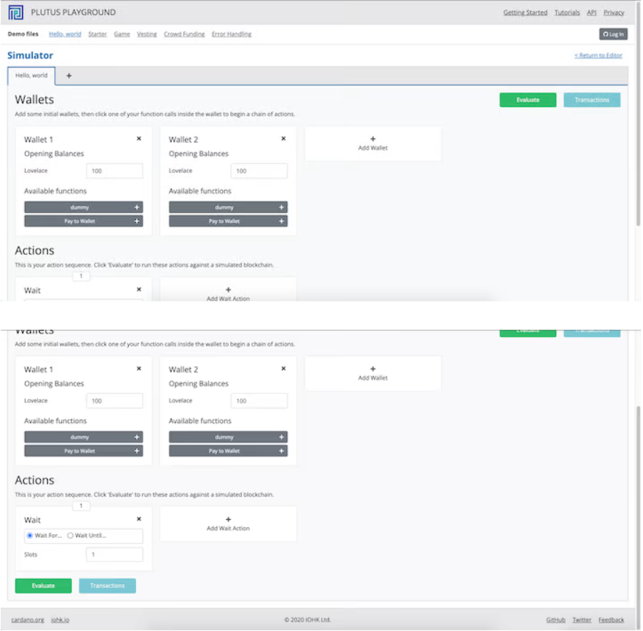Plutus Playground Simulate