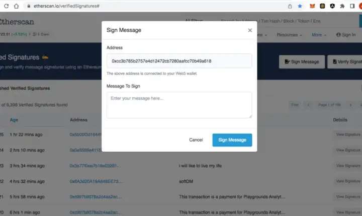 Mostra um Pop up com um campo para preencher o endereço e um para assinar a mensagem