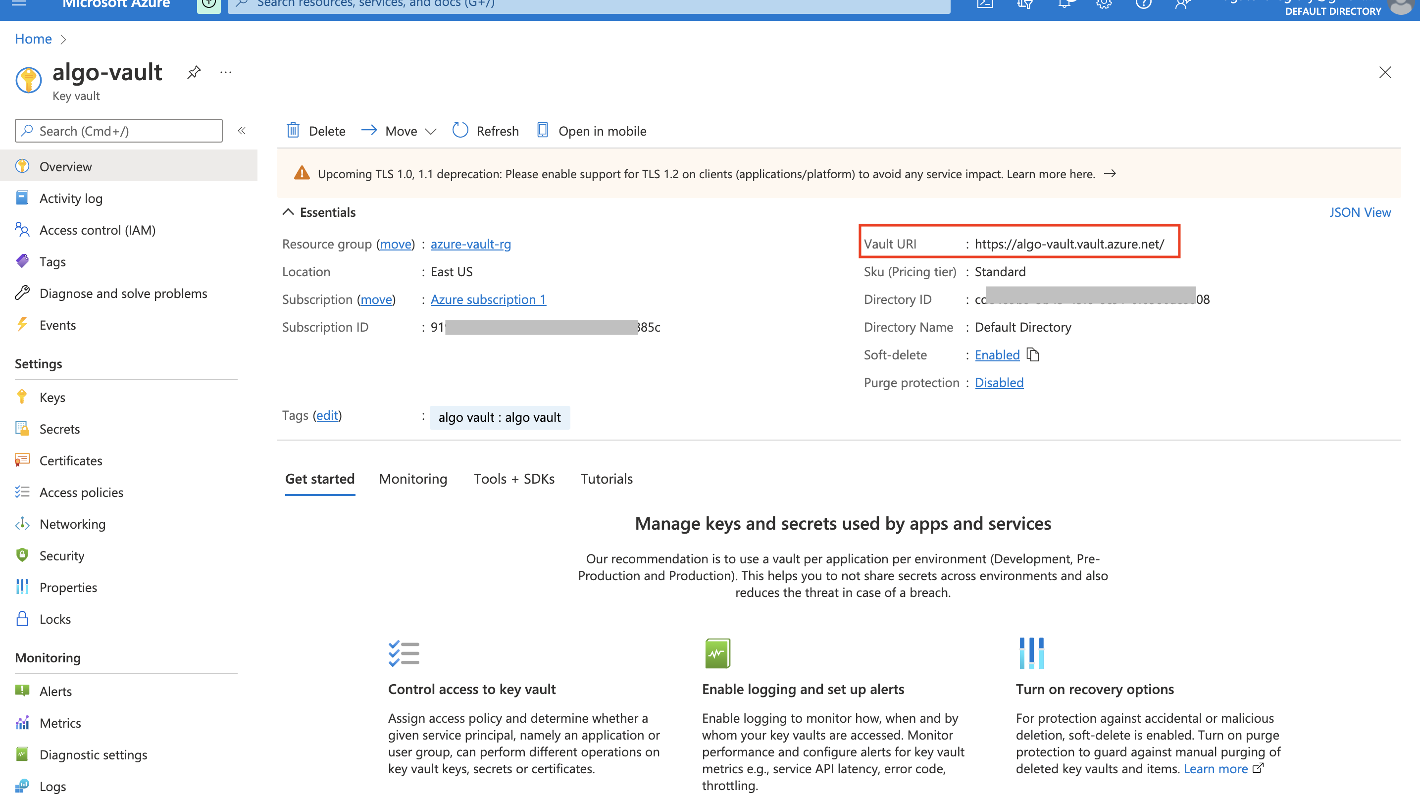 Fig 4-4 Visão geral do Key Vault