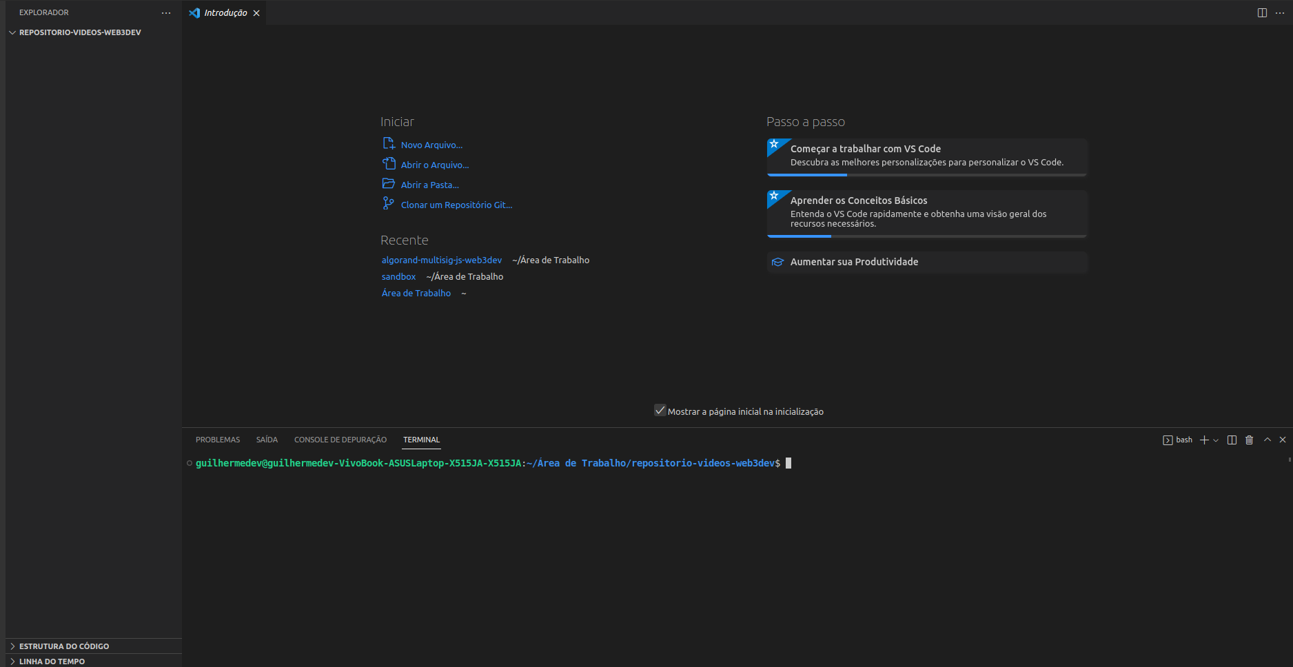 Novo projeto vscode