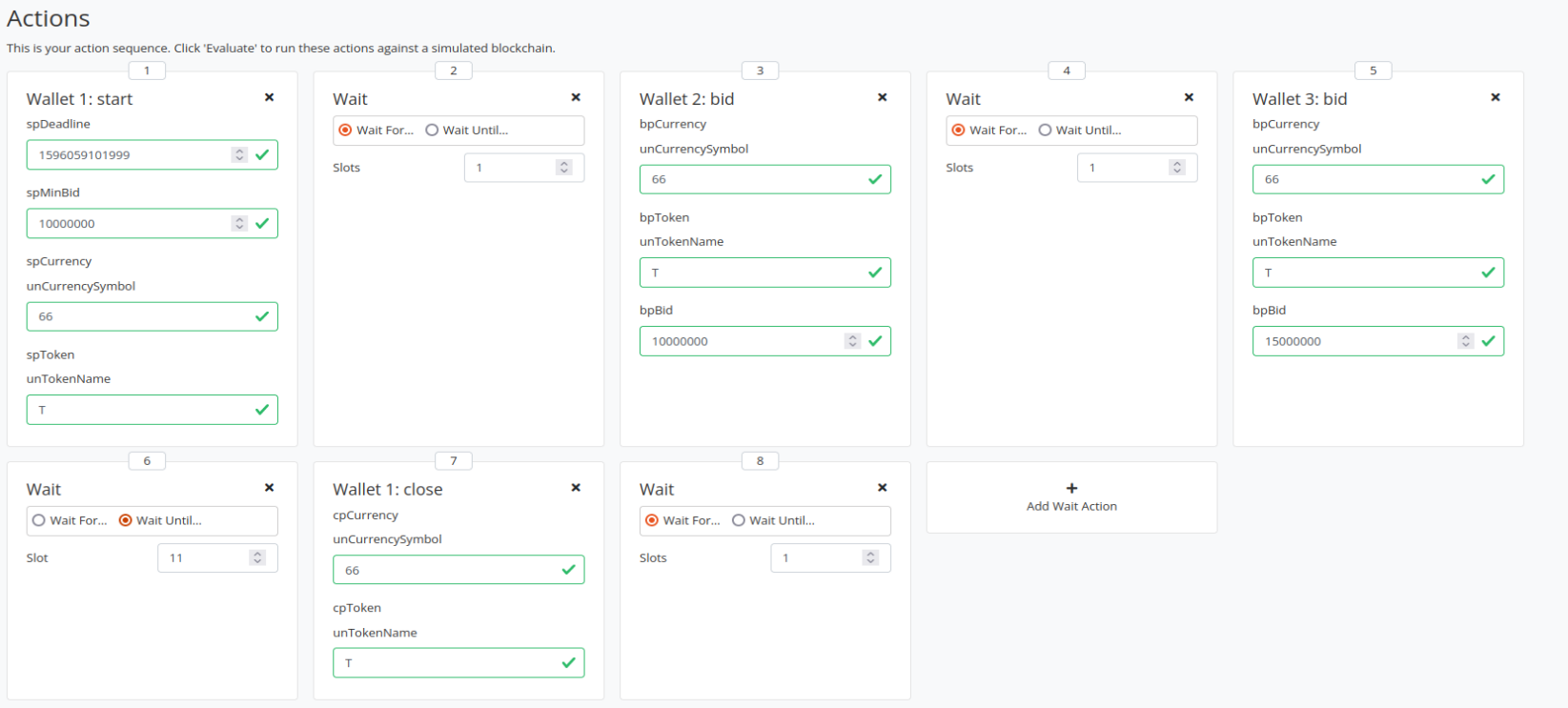 Configuração das Ações