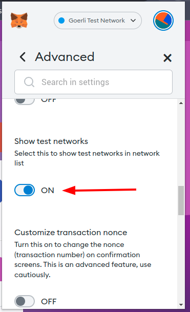 Ativando a visualização de redes de testes
