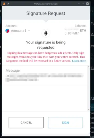 mostra uma mensagem que contém a assinatura em formato de hash