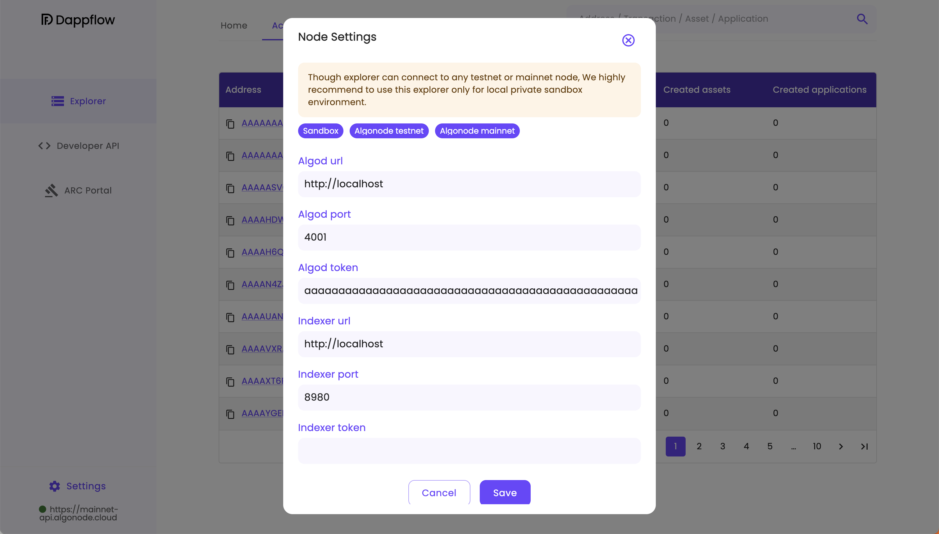 Figura 1.0 - Conectar Sandbox no Dappflow
