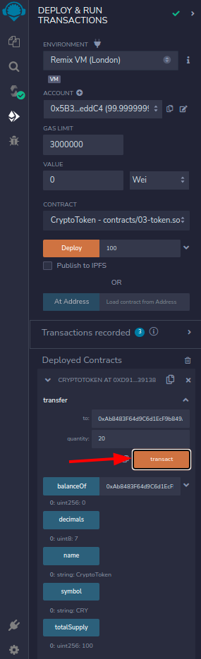 Transferindo uma quantidade de tokens