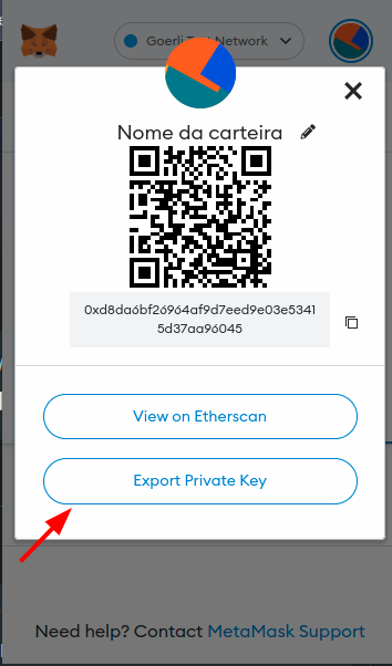 Exportando a chave privada do nosso endereço