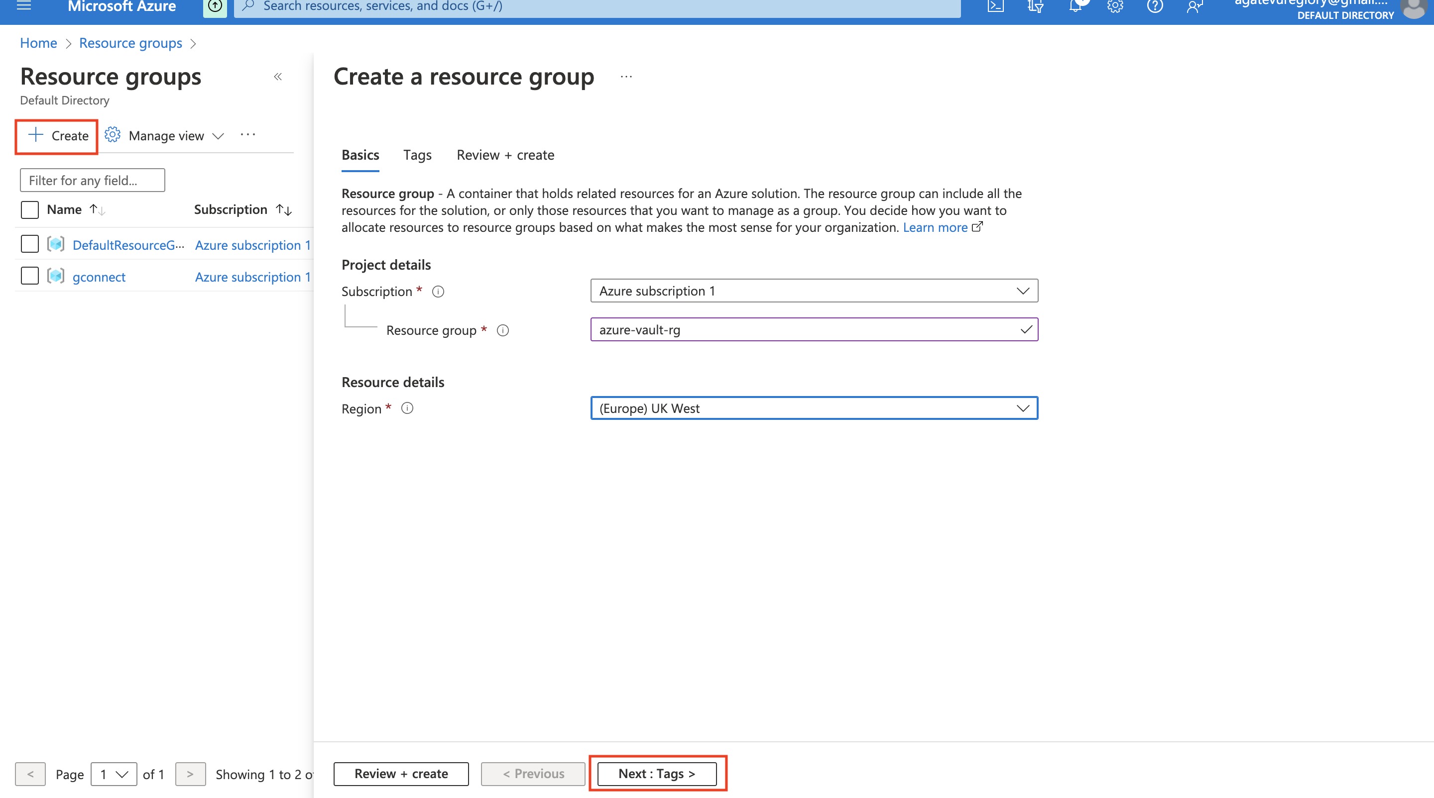 Fig 3-2 Criar Grupo de Recursos