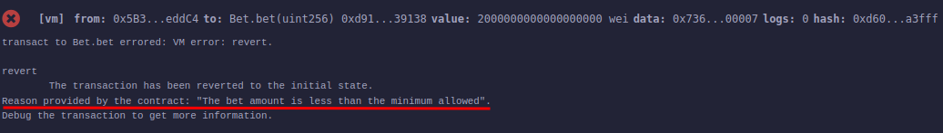 Erro por conta que o valor apostado é menor que o valor da aposta minima