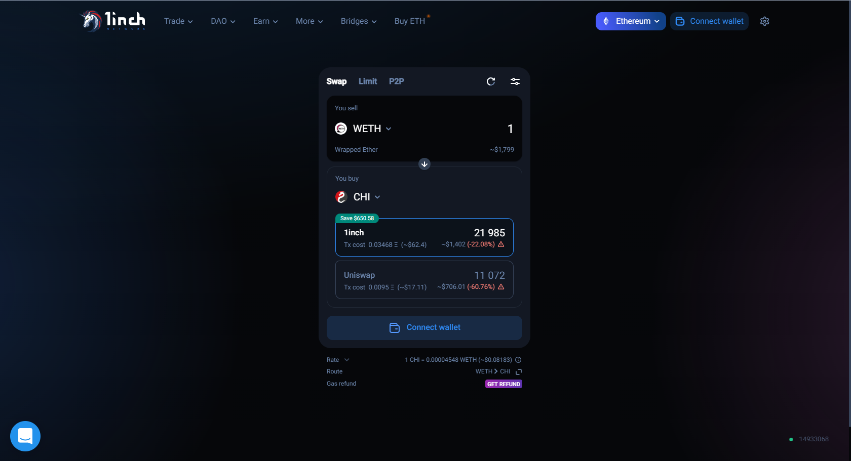 Imagem mostra a troca sendo feita de Ethereum para Chi