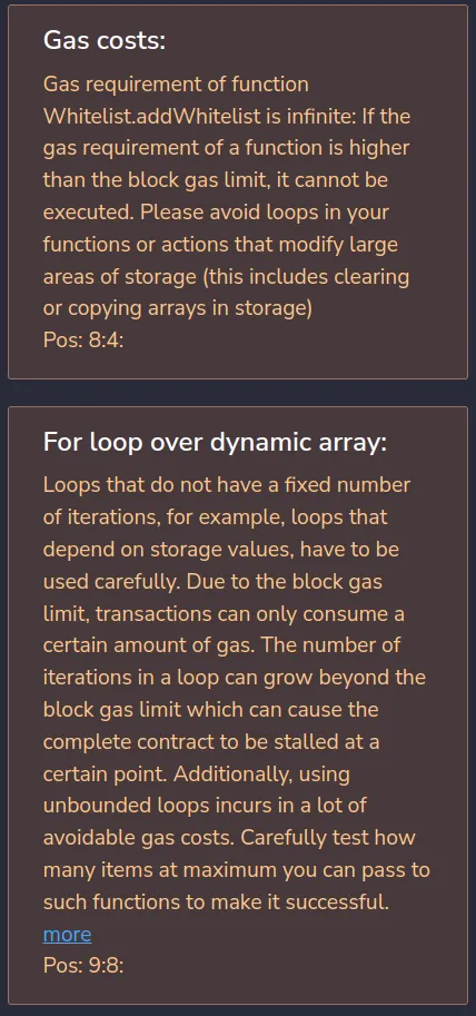 Análise Estática de Solidez Remix para Whitelist.sol