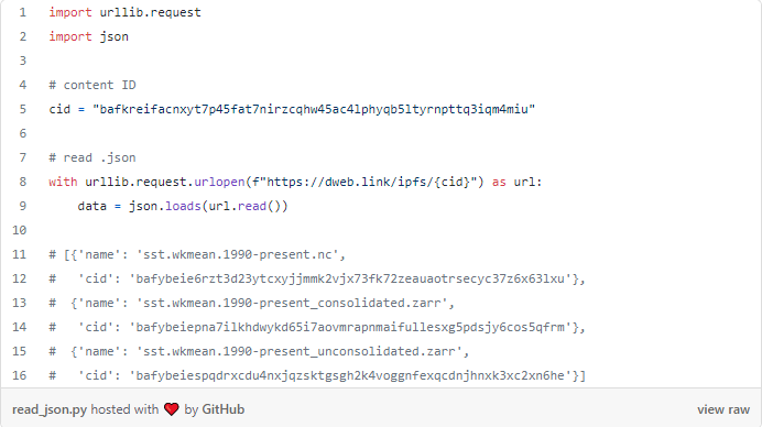 exemplo de leitura de um arquivo json armazenado no ipfs