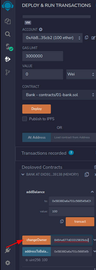 Utilizando a função changeOwner