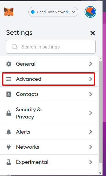 Entrando nas configurações avançadas